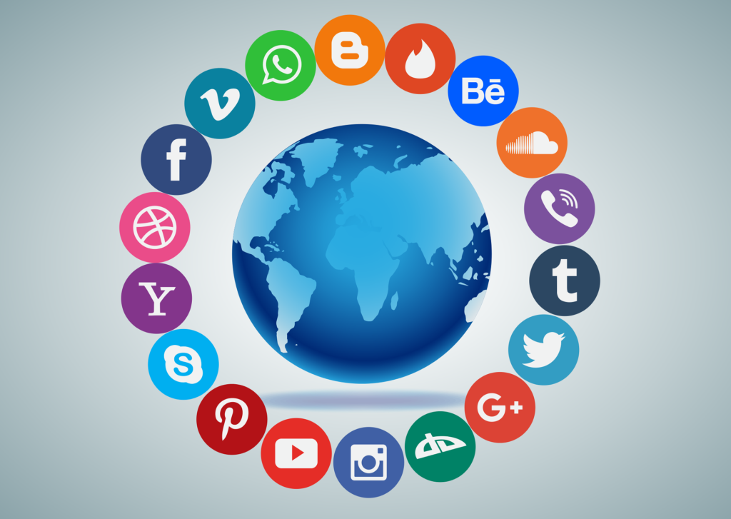 Global social media network with platform icons